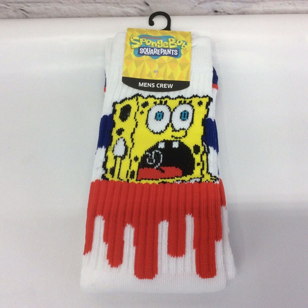 SpongeBob SquarePants Scream Drip Crew Socks Nickelodeon Cartoon Sports Casual